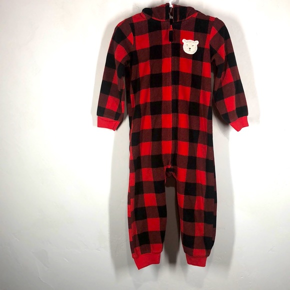 Carter's Other - Carter’s red and black Buffalo plaid hooded pajamas size 24 months